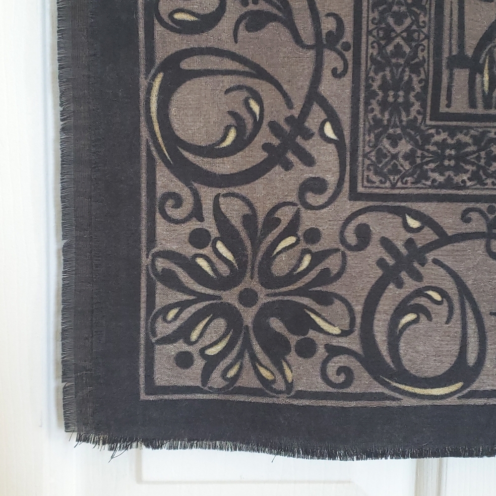 Oversized Square Scarf Black Gray Taupe Gold Yellow Wrap 34" - Picture 10 of 13